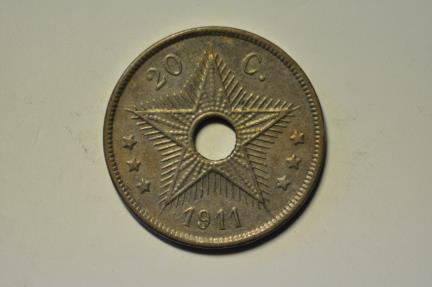 World Coins - Belgian Congo; 20 Centimes 1911