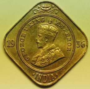World Coins - British India  2 Annas 1936 (b)  UNC