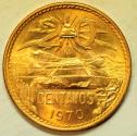 World Coins - Mexico Bronze 20 Centavos 1970 Mo  Red UNC