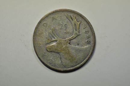 World Coins - Canada; Silver 25 Cents 1943
