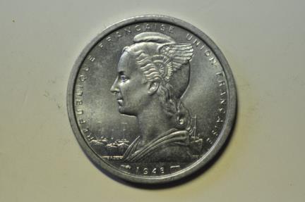 World Coins - French Ecuatorial Africa; 2 Francs 1948 (a)  UNC