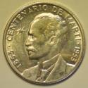 World Coins - Cuba; Silver 25 Centavos 1953 Jose Marti Birth Centennial