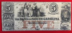 World Coins - Charleston The Bank of South Carolina 5 Dollars 1852