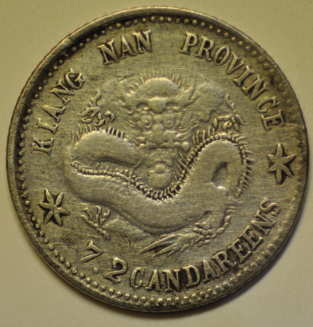 China Kiangnan Province; Silver 7.2 Candareens - 10 Cents 1899 Dragon