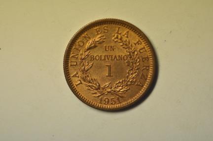 World Coins - Bolivia; Boliviano 1951  UNC
