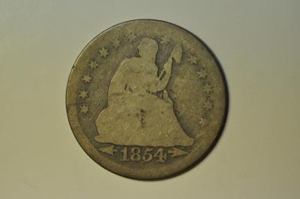 US Coins - USA Seated Liberty Quarter Dollar 1854