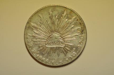 World Coins - Mexico; Silver 8 Reales 1885 Zs JS  UNC