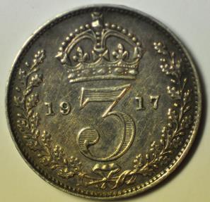 World Coins - Great Britain; Silver 3 Pence 1917