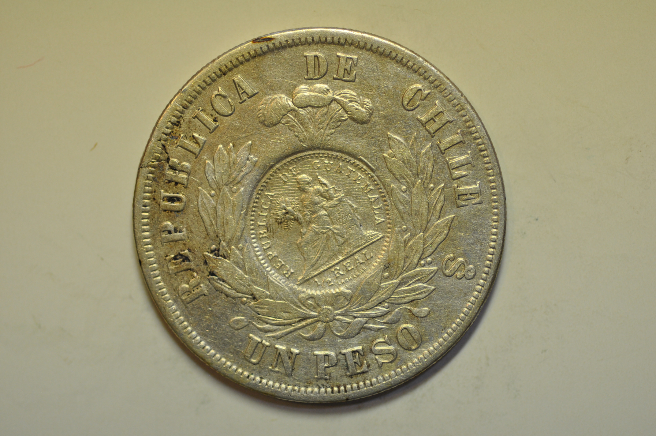 Guatemala; Silver Crown - Peso 1894 C/S on Chile Peso 1872 | North ...