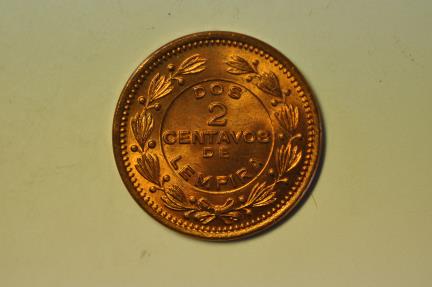 World Coins - Honduras; 2 Centavos 1956  Red UNC