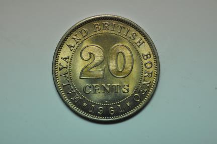 World Coins - Malaya & British Borneo; 20 Cents 1961-H  BU