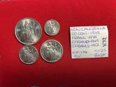 World Coins - New Caledonia; 4 Coins Set: 50 Centimes + 1 + 2 Francs 1949 & 5 Francs 1952  BU