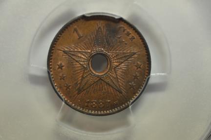 World Coins - Congo Free State; Centime 1887  PCGS MS63 BN