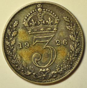 World Coins - Great Britain; Silver 3 Pence 1926