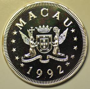 World Coins - Macau Silver Crown - 100 Patacas 1992 Year of the Monkey  Mintage: 4,000  PROOF