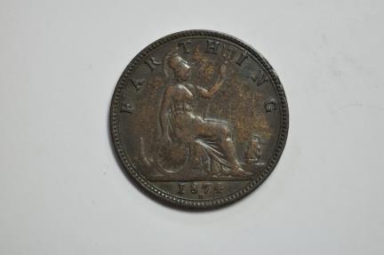 World Coins - Great Britain; Farthing 1874-H  VF/XF