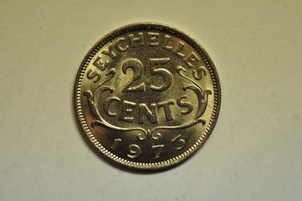 World Coins - Seychelles; 25 Cents 1973  Low Mintage: 100,000   BU