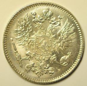 World Coins - Finland under Russian Occupation Silver 50 Pennia 1916-S