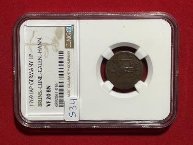 World Coins - German States Brunswick - Luneberg - Calenberg - Hannover Pfennig 1769 IAP NGC VF20 BN