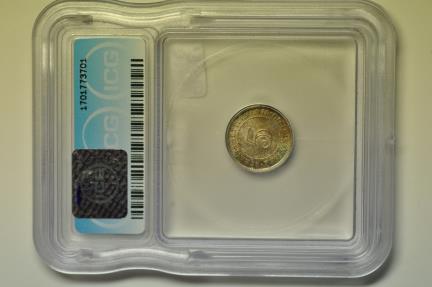 World Coins - Straits Settlements; Silver 5 Cents 1910  ICG MS60 details