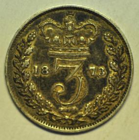 World Coins - Great Britain; Silver 3 Pence 1873