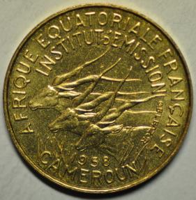World Coins - French Equatorial Africa - Cameroon; 5 Francs 1958 (a)  3 Giant Eland  UNC