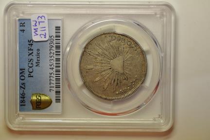 World Coins - Mexico; Silver 4 Reales 1846 Zs OM  NGC XF45