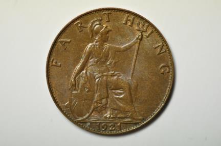 World Coins - Great Britain; Farthing 1921  UNC