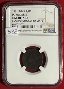 World Coins - Portuguese India 1/8 Tanga 1881  NGC Fine details