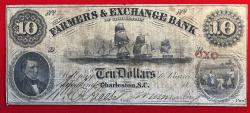 World Coins - Charleston South Carolina - Farmers & Exchange Bank 10 Dollars 1853