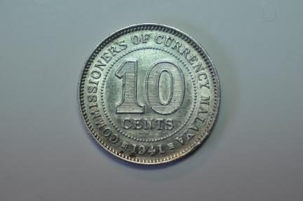 World Coins - Malaya; Silver 10 Cents 1941  UNC
