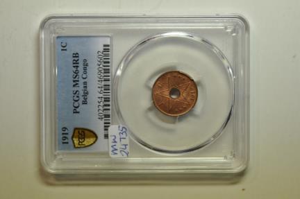 World Coins - Belgian Congo; Centime 1919  PCGS MS64RB