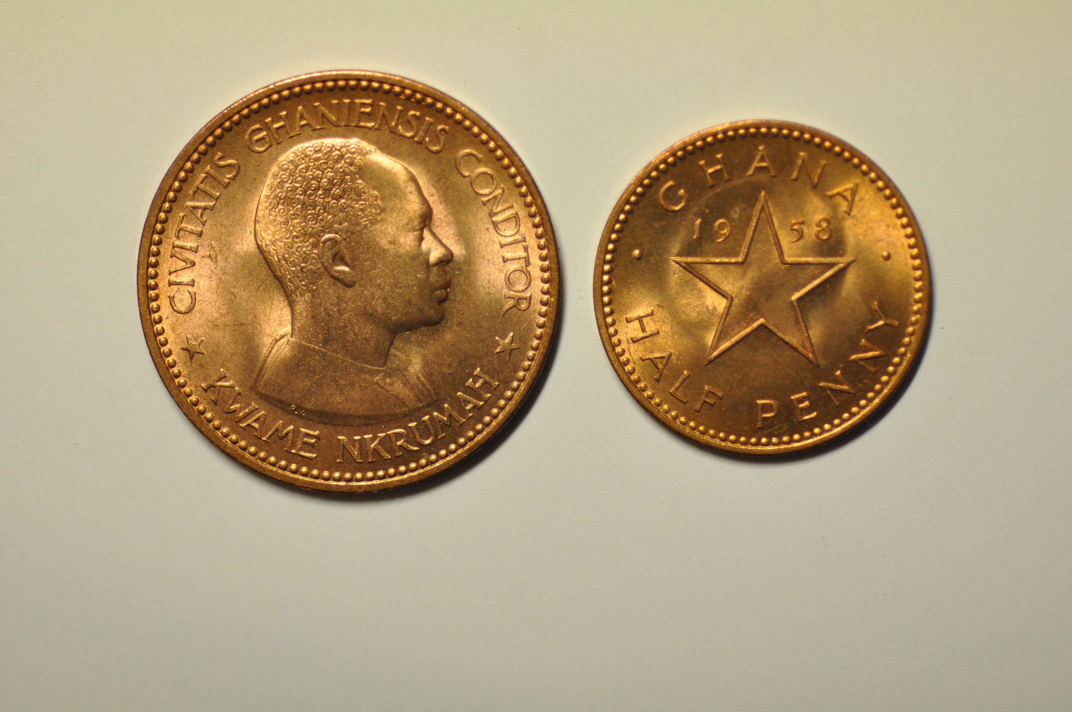 Ghana; 2 Coins: Bronze 1/2 & 1 Penny 1958 Dr. Kwame Nkrumah