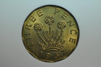 World Coins - Great Britain; 3 Pence 1937  ANACS MS64