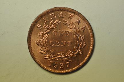 World Coins - Sarawak Cent 1937-H  Red UNC