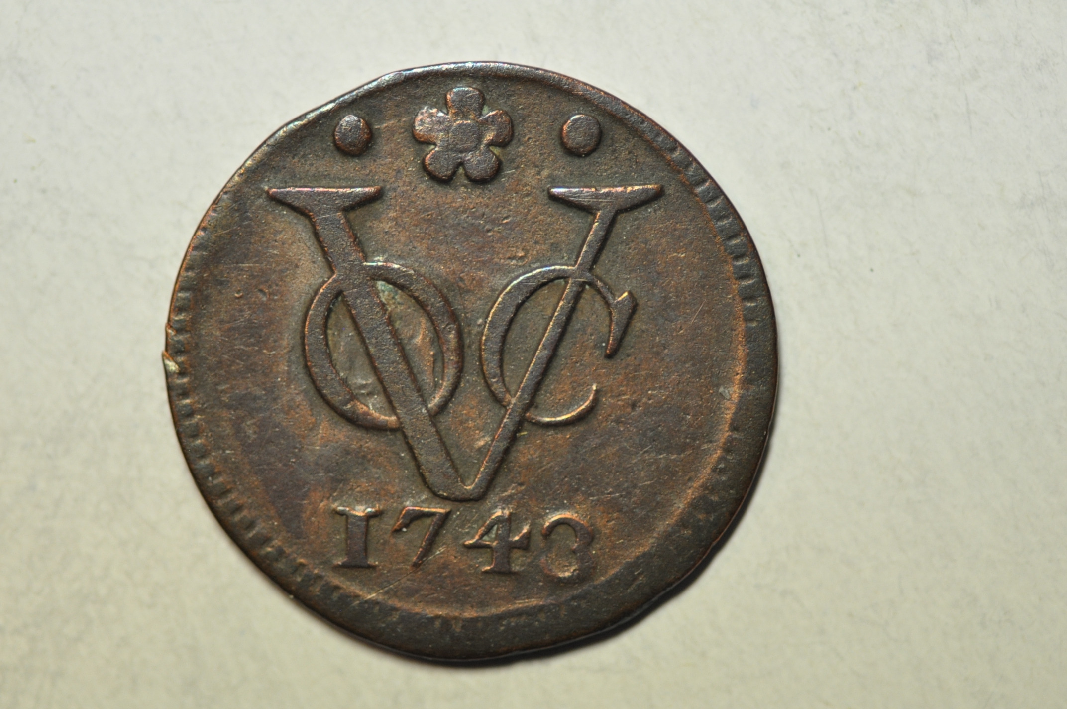 Netherlands East Indies VOC - Holland Arms; Copper Duit 1743