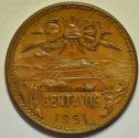 World Coins - Mexico Bronze 20 Centavos 1951 Mo   AU   SCARCE !