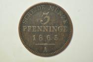 World Coins - German States - Prussia; 3 Pfennig 1865-A