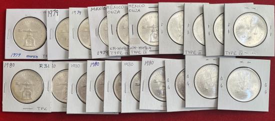 World Coins - Mexico; 1 (ONE) Coin - Silver Onza - 1 oz Silver Coin - Balance Scales / Balancias - Random Date 1979 or 1980  UNC