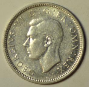 World Coins - Great Britain; Silver 6 Pence 1944  UNC