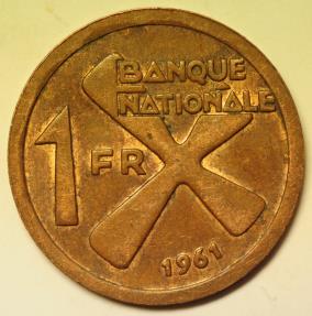 World Coins - Katanga - former Province of a Belgian Congo Bronze Franc 1961 Higher Grade !