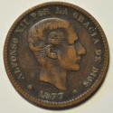 World Coins - Spain 5 Centimos 1877 OM