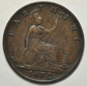 World Coins - Great Britain Farthing 1872   VF+