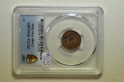 World Coins - Congo Free State; Centime 1887  PCGS MS63 BN