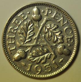 World Coins - Great Britain; Silver 3 Pence 1931