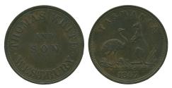 World Coins - AUSTRALIA, TASMANIA, T. WHITE & SON, PENNY TOKEN, 1857