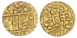 World Coins - INDIA, PRINCELY STATES, JAIPUR, IN THE NAME OF BAHADUR SHAH II (1837-1858 AD), GOLD MOHUR