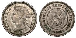 World Coins - STRAITS SETTLEMENTS, VICTORIA (1837‑1901), SILVER 5 CENTS – FINEST KNOWN