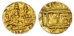 World Coins - INDIA, VIJAYANAGAR, HARI HARA II (1377-1404), GOLD HALF PAGODA