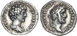 Ancient Coins - Antoninus Pius with Marcus Aurelius as Caesar, Silver Denarius